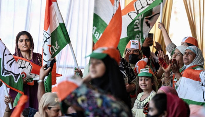 Supporters of the Indias Congress party attend a rally being addressed by their leader Rahul Gandhi amid the ongoing local assembly elections, in Srinagar on September 23, 2024. — AFP/File