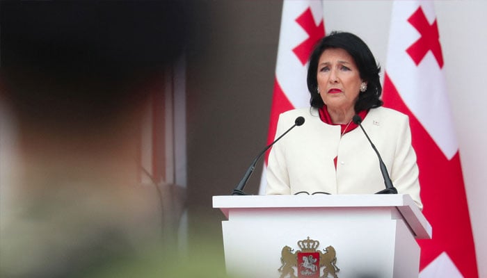 Georgias President Salome Zourabichvili delivers a speech during the Independence Day celebrations in Tbilisi, Georgia May 26, 2024. — Reuters