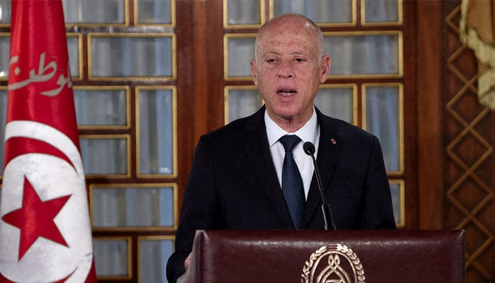 Tunisias President Kais Saied gives a speech at the governments swearing-in ceremony at the Carthage Palace outside the capital Tunis, Tunisia February 27, 2020. — Reuters