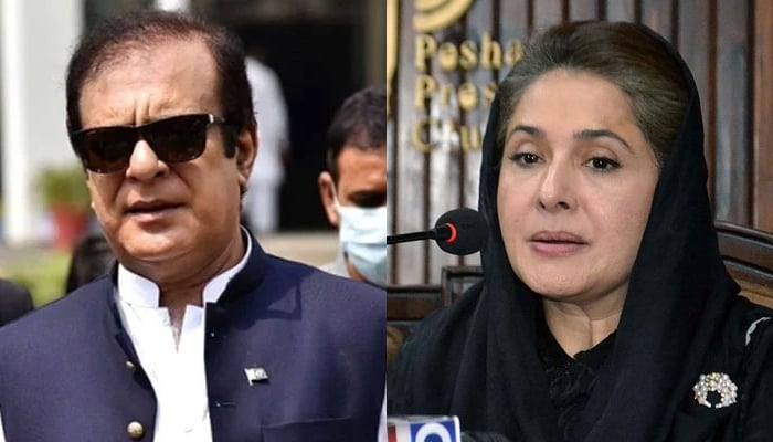 This combo of images shows, Pakistan Tehreek-e-Insaf (PTI) leader Shibli Faraz (left) and Member of National Assembly Shandana Gulzar (right). — Facebook/Senator Shibli Faraz/PPI/File