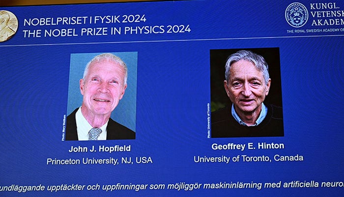 Pictures of John J Hopfield and Geoffrey E Hinton. — Reuter/file