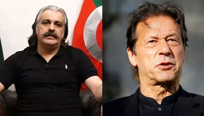 This collage shows, Khyber Pakhtunkhwa (KP) Chief Minister Ali Amin Gandapur (left) and Pakistan Tehreek-e-Insaf (PTI) founder Imran Khan. — Facebook/Ali Amin Khan Gandapur/Reuters/File