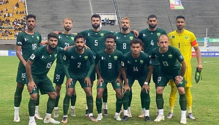 The Pakistan football team pictured during a match. — PFF/file