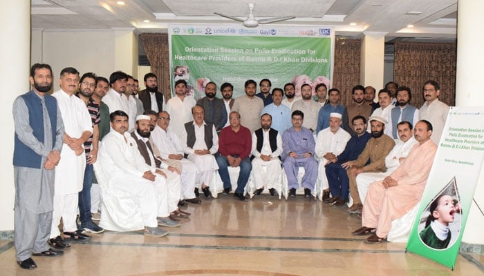 Participants pose for a group photo during a two-day orientation session for leading paediatricians and healthcare providers of the Bannu and Dera Ismail Khan divisions on October 9, 2024. — Facebook/Emergency Operations Centre Khyber Pakhtunkhwa