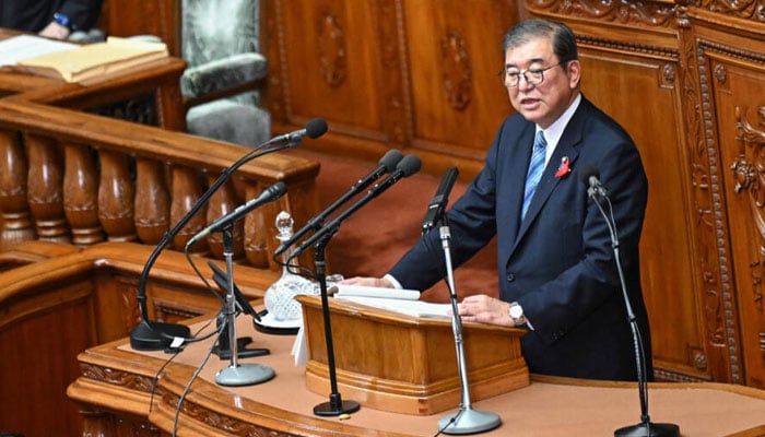 Japans Prime Minister Shigeru Ishiba addressing the parliament.— AFP/file