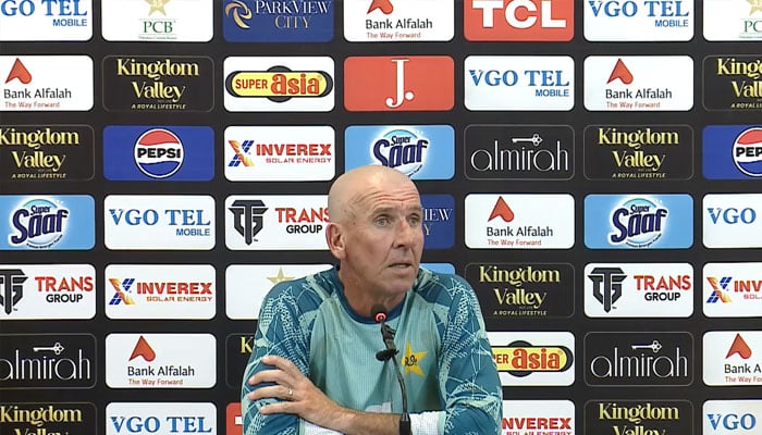 Pakistan High Performance Coach Tim Nielsen addressing a press conference on October 10, 2024.— PCB website/file