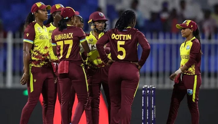 West Indies players seen in a huddle.— AFP/file