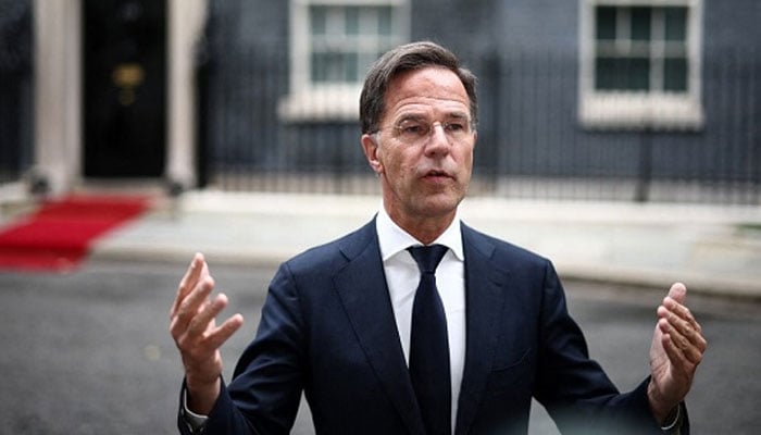 NATO Secretary General Mark Rutte speaks to members of the media as he leaves after meeting with Britain’s Prime Minister at 10 Downing Street in central London on October 10, 2024. — AFP