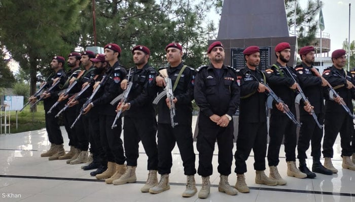 This representational image shows personnel of Bajaur police posing for a photo. — Facebook/DistrictPoliceOfficerBajaur