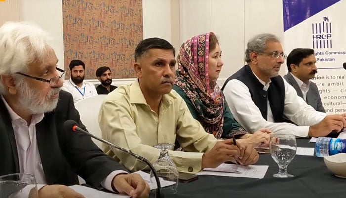 The image shows a glimpse of discussion on the proposed constitutional amendments package, organised by the Human Rights Commission of Pakistan (HRCP) in Lahore on Oct 11,2024. — HRCP