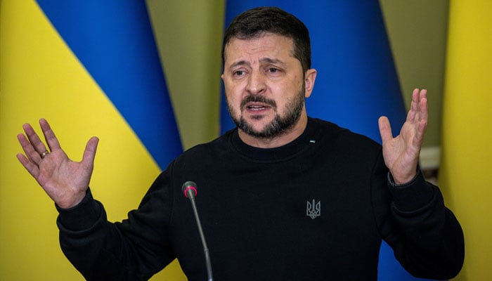 Ukrainian President Volodymyr Zelenskiy attends a joint press conference with European Commission President Ursula von der Leyen (not pictured), amid Russias attack on Ukraine, in Kyiv, Ukraine November 4, 2023. — Reuters