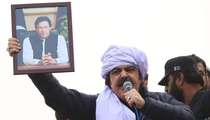 Khyber Pakhtunkhwa CM Ali Amin Gandapur addresses a public gathering in this undated photo. — Facebook/AliAminKhanGandapurPti/File