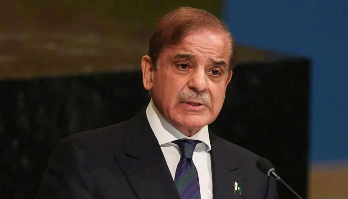 Prime Minister Shehbaz Sharif addresses a United Nations meeting. — Reuters/File