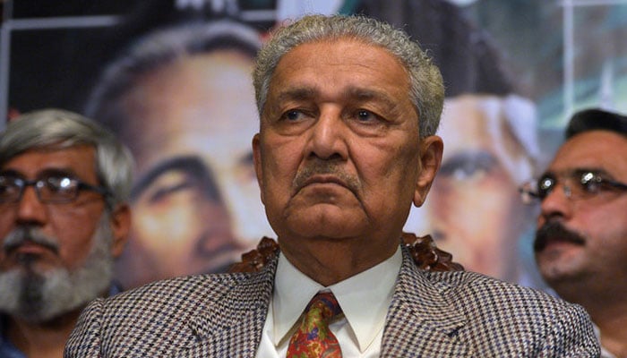 (late) Former Pakistani nuclear scientist, Abdul Qadeer Khan, sits during a public meeting in Islamabad. — AFP/File