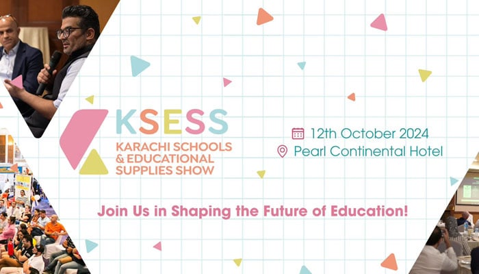 The image shows a poster of the event the Karachi School and Educational Supply Show (KSESS) 2024. — Facebook/All About Education