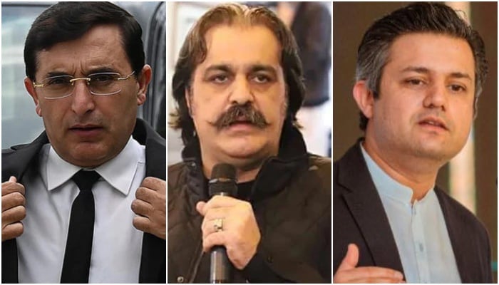 PTI Chairman Barrister Gohar Ali Khan (left) KP Chief Minister Ali Amin Gandapur (centre) and former minister Hammad Azhar. — AFP/Facebook/Ali Amin Khan Gandapur/HammadAzharPTI/File