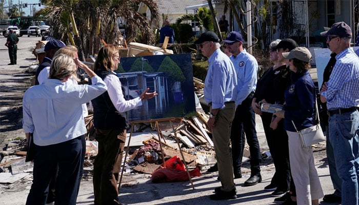 US President Joe Biden meets with officials for an operational briefing as he visits storm-damaged areas in the wake of Hurricanes Milton and Helene, in St. Pete Beach, Florida, US, October 13, 2024. — Reuters