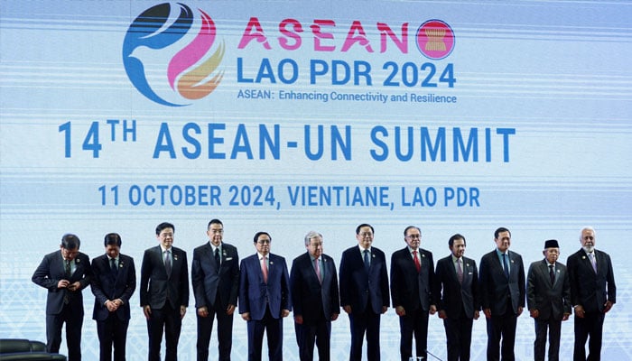 Various leaders pose for a photo at the 14th ASEAN-United Nations (UN) Summit at the National Convention Centre, in Vientiane, Laos, October 11, 2024. — Reuters