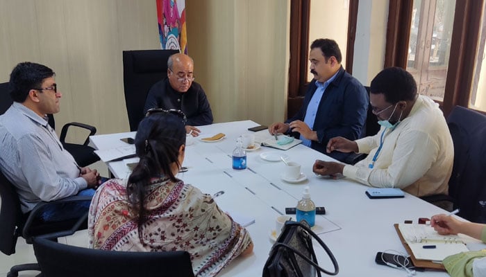 This representational image shows the Punjab Programme Director of IRMNCH and Nutrition Programme, Dr Khalil Ahmed speaking in a meeting. — X/@irmnchnp/File