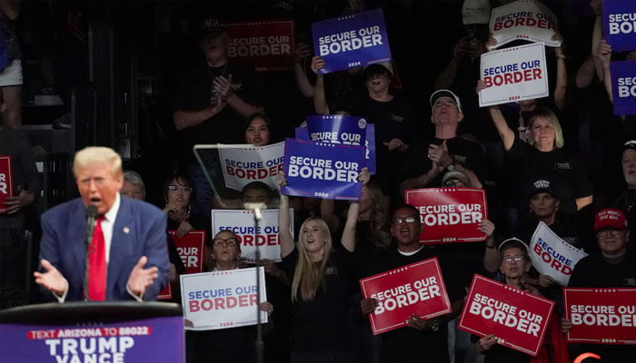 Republican presidential nominee and former US President Donald Trump speaks during a campaign rally in Prescott Valley, Arizona. — Reuters