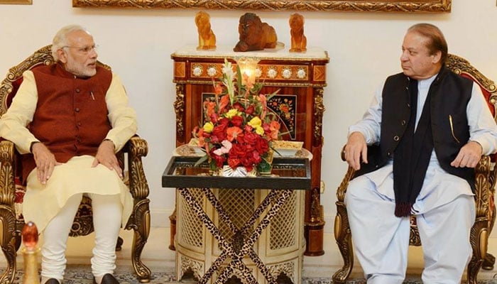 Former prime minister Nawaz Sharif (right) and Indian Premier Narendra Modi. — Facebook/@pml.n.official/File