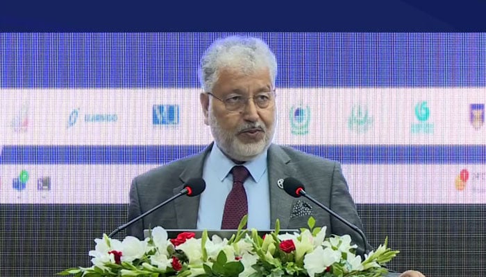 Chairman of the Higher Education Commission of Pakistan, Prof. Dr. Mukhtar Ahmed as a chief guest addresses the inaugural session of the 37th AAOU Annual Conference 2024 at the AIOU on October 15, 2024. — Screengrab via Facebook/Allama Iqbal Open University