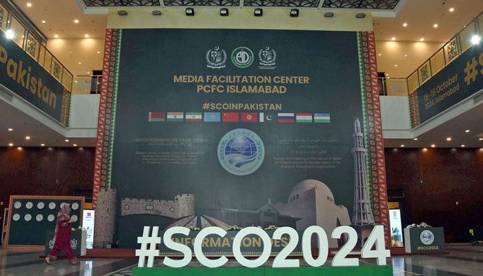 A view of media facilitation centre at Pak-China Friendship Centre ahead of Shanghai Cooperation Organisation (SCO) Summit 2024 in Islamabad on October 14, 2024. — Online