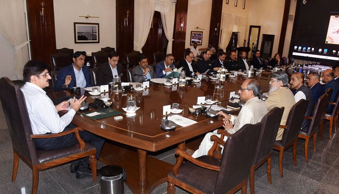 Sindh Chief Minister Syed Murad Ali Shah presides over a meeting at CM House to address various issues in Karachi city on October 15, 20241. — Facebook/Sindh Chief Minister House