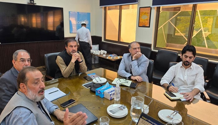 Health Adviser Ihtisham Ali in a meeting during his visit to the Unicef Peshawar office on October 15, 2024. — Facebook/Health Department, KP