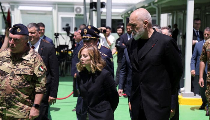 Italy’s PM Giorgia Meloni and Albania’s Prime Minister Edi Rama visit the migrant processing center in Shengjin, Albania June 5, 2024. — Reuters/File