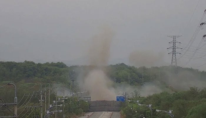 Smoke rises after North Korea blows up sections of inter-Korean roads on its side of the border between the two Koreas, according to South Koreas military, as seen from the South Korean side, October 15, 2024. — Reuters