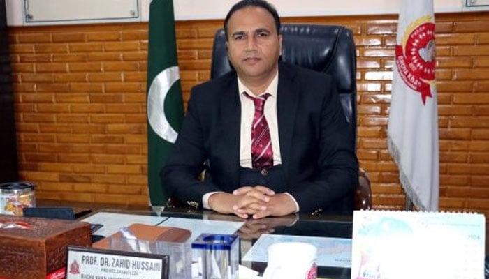 Bacha Khan University, Charsadda, (BKUC) Vice-Chancellor Prof Dr Zahid Hussain sits in his office. — BKUC Website/File