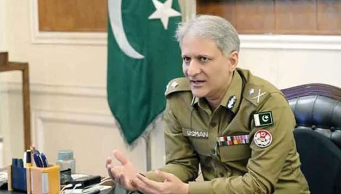 Inspector General of Police (IGP) Punjab Dr Usman Anwar gestures while speaking at a meeting. — APP/file