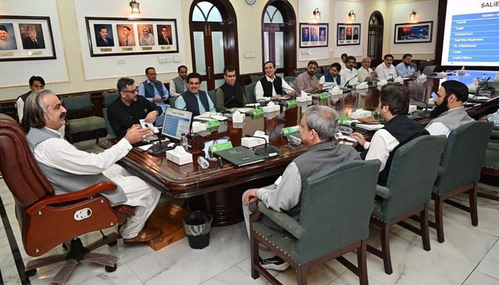 Chief Minister Ali Amin Khan Gandapur chairs a high-level meeting on October 17, 2024. — Facebook/Ali Amin Khan Gandapur