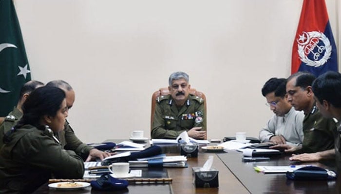 CCPO Lahore Bilal Siddique Kamyana presides over a meeting at his office on October 17, 2024. — Facebook/Capital City Police Lahore