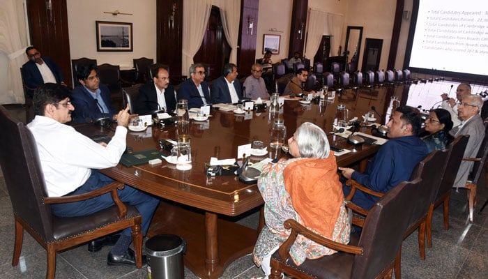 Sindh Chief Minister Syed Murad Ali Shah presides over a joint meeting of University & Boards and Vice Chancellors at CM House on October 17, 2024. — Facebook/Sindh Chief Minister House