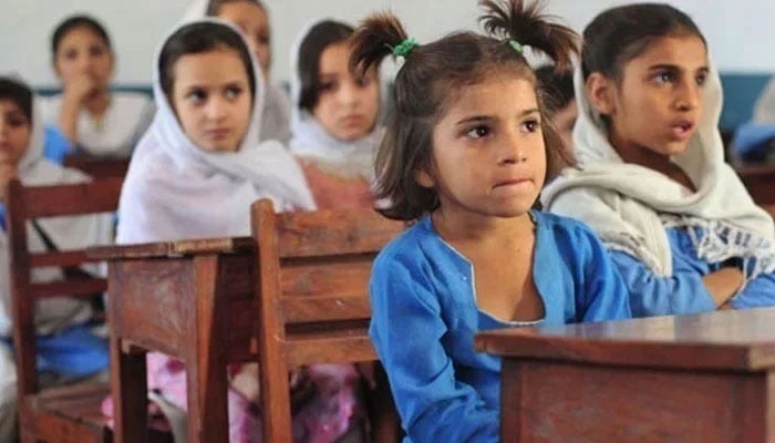 Representational image shows students taking lessons during class at a school in Sindh. — AFP/file