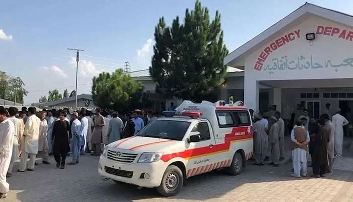 The picture shows a police van at the site of an incident in Sadda, Kurram district, on January 7, 2024. — reporter