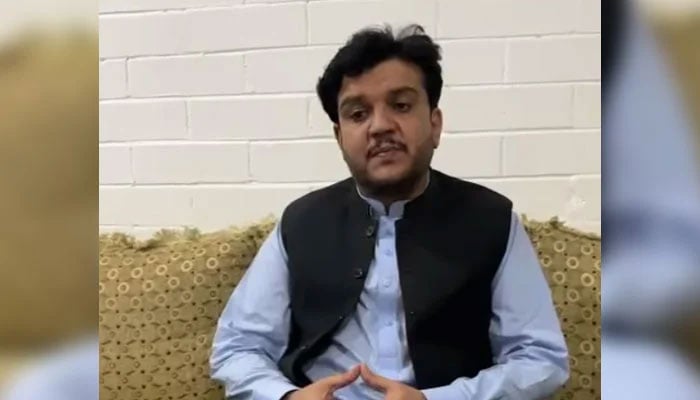 This screengrab taken on October 15, 2024, shows the PTI Balochistan President Dawood Shah speaking in a video message before arrest. — Facebook/Insaf Youth Quetta