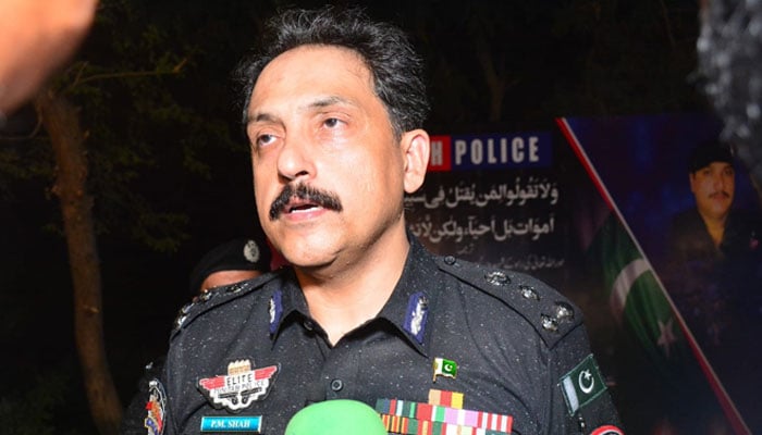 Sukkur Police Range DIG Syed Pir Muhammad Shah speaks to media persons in this image on October 3, 2024. — Facebook/Syed Pir Muhammad Shah, PSP