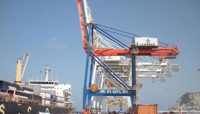 A representational image showing a cargo ship docket at Gwadar Port. — AFP/File