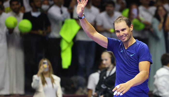 Spain´s Rafael Nadal acknowledges the crowd after he was defeated by Spain´s Carlos Alcaraz during their semi-final tennis match in the 6 Kings Slam exhibition tournament in Riyadh on October 17, 2024. — AFP