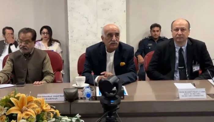 PPP leader Khursheed Shah presiding a meeting of the Special Committee on the constitutional amendments in Islamabad on October 16, 2024. —Screengrab/ X/@S_KhursheedShah