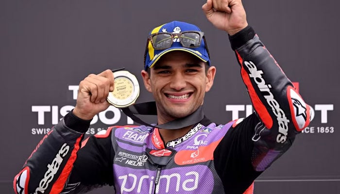 Pramac rider Jorge Martin poses with his medal in his hand. — AFP /File