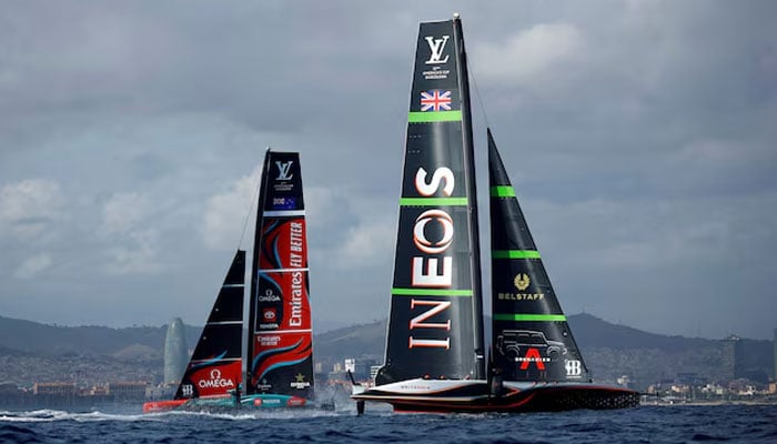 Emirates Team New Zealand and INEOS Britannia in action during race six in 37th Americas Cup on Oct 16, 2024. — Reuters/File