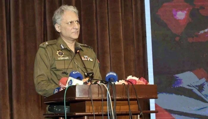 Inspector General Police (IGP) Punjab Dr Usman Anwar addressing an event on December 17, 2023. — Facebook@Punjab Police Pakistan