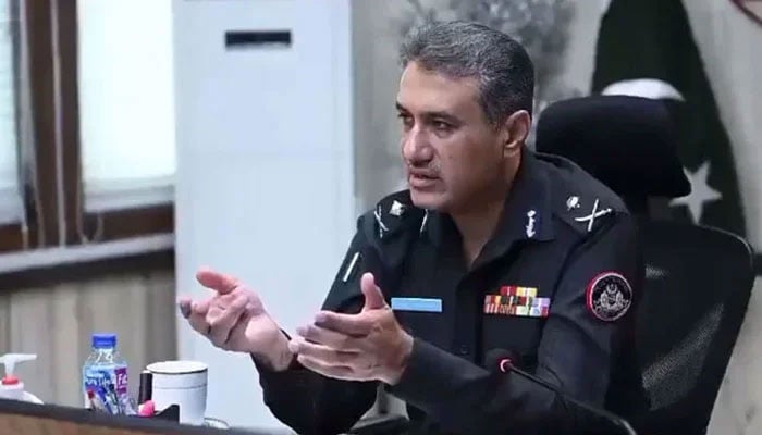 In this still, Sindh Inspector General of Police (IGP) Ghulam Nabi Memon chairs a meeting at the Central Police Office (CPO) on April 25, 2024. — Facebook@Sindh Police