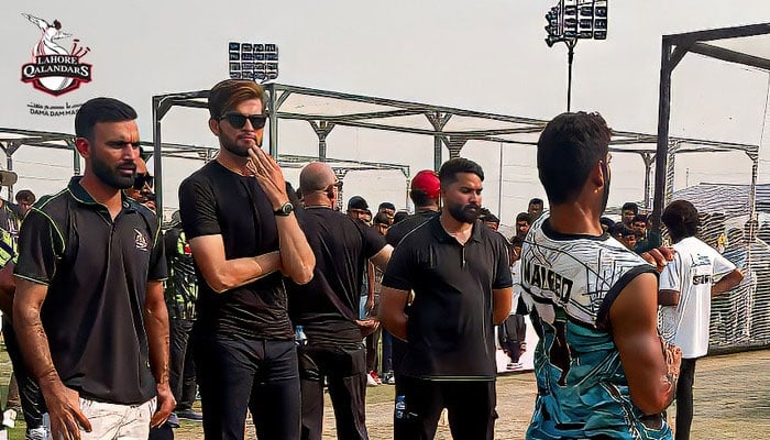 Lahore Qalandars players Fakhar Zaman(left) and Shaheen Shah Afridi(right) standing at trials for their Player Development Programme (PDP) at the Qalandars-UOL High-Performance Centre in the University of Lahore on 21 October 2024.— Facebook@LahoreQalandars