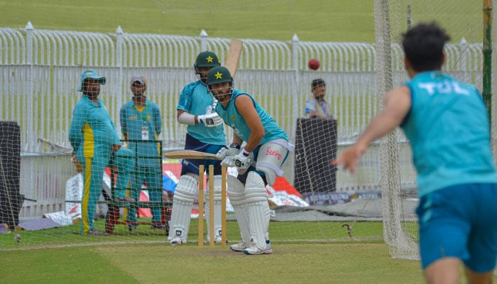 Pakistan cricket team players attending a net training session at the Pindi Cricket Stadium on August 28, 2024. — X/@TheRealPCB