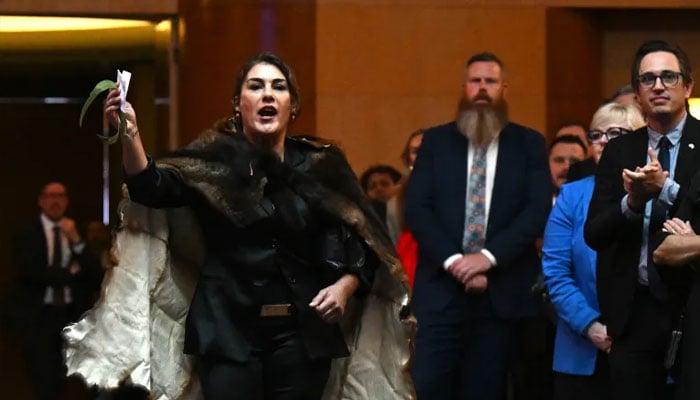 Australian Senator Lidia Thorpe disrupts proceedings as Britains King Charles III and Queen Camilla attend a reception at Parliament House in Canberra on October 21, 2024. — AFP